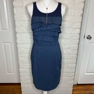 BCBGMaxAzria Navy Ruffle Midi Dress Size 6